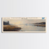 Manasquan Reservoir New Jersey Framed Canvas Print, Lake House Decor, Panoramic Wall Art, Travel Poster, Beautiful Landscape Painting, Modern Art