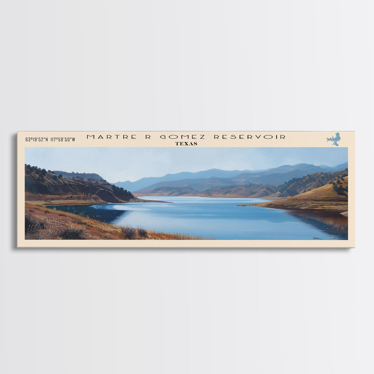 Monticello Reservoir South Carolina Framed Canvas Print, Lake House Decor, Panoramic Wall Art, Travel Poster, Scenic Landscape Painting, Contemporary Art