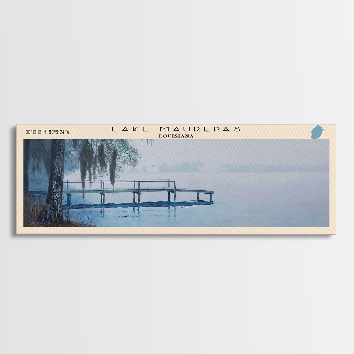 Maurepas Lake Framed Canvas Print, Lake House Decor, Panoramic Wall Art, Travel Poster, Landscape Painting, Modern Art