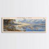 Medina Lake Texas Framed Canvas Print, Lake House Decor, Panoramic Wall Art, Travel Poster, Landscape Painting, Bedroom Decor