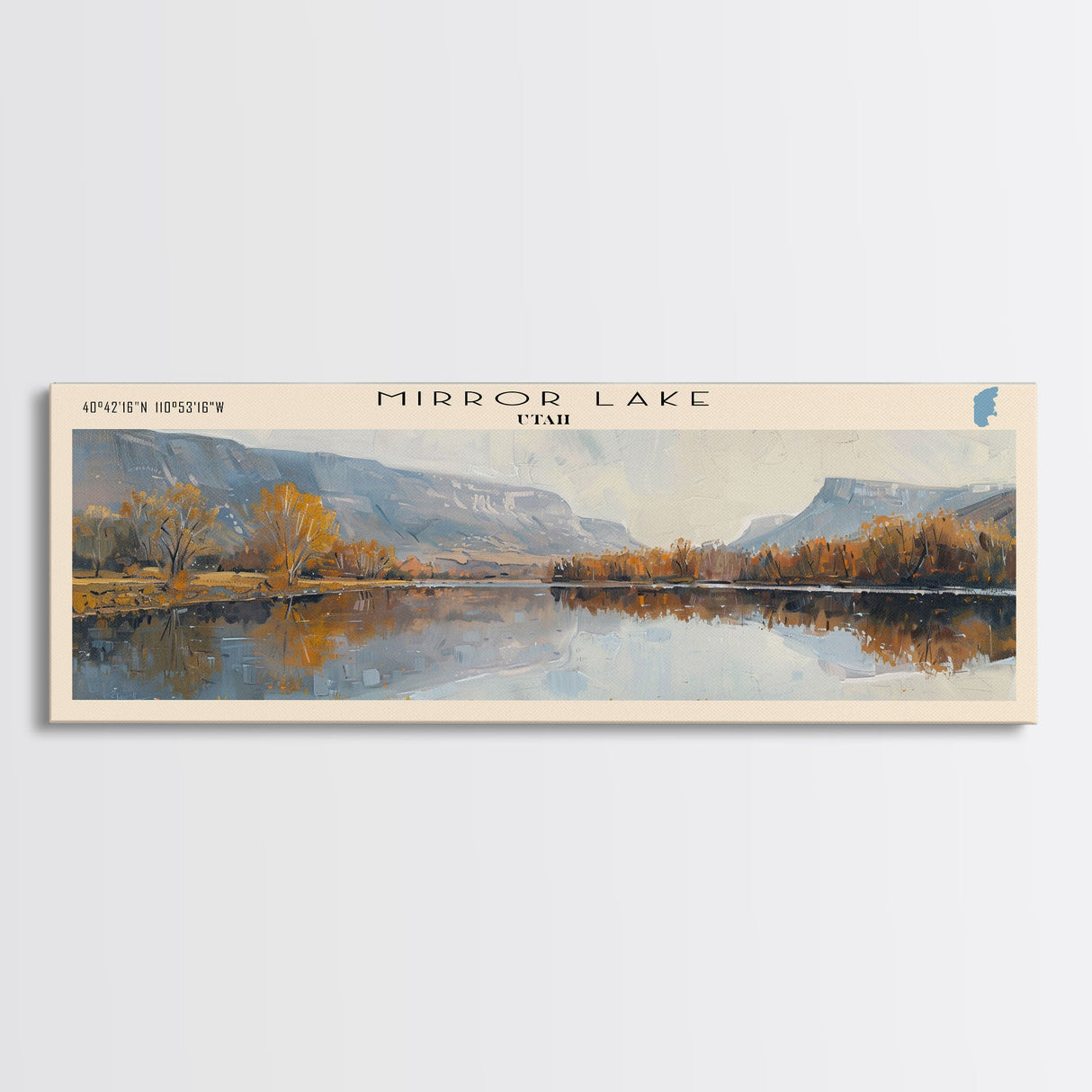 Mirror Lake Utah Framed Canvas Print, Lake House Decor, Panoramic Wall Art, Travel Poster, Landscape Painting, Bedroom Decor