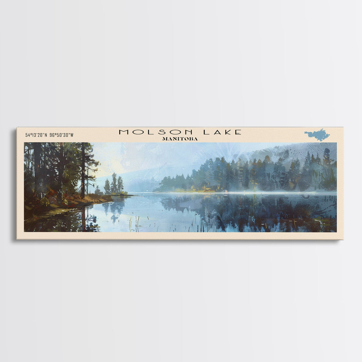 Nettiling Lake Framed Canvas Print, Lake House Decor, Panoramic Wall Art, Travel Poster, Beautiful Landscape Painting, Living Room Decor