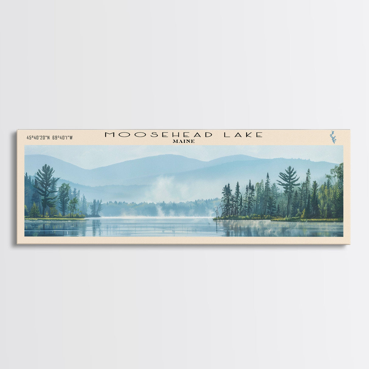 Moosehead Lake Framed Canvas Print, Lake House Decor, Panoramic Wall Art, Travel Poster, Beautiful Landscape Painting, Living Room Decor