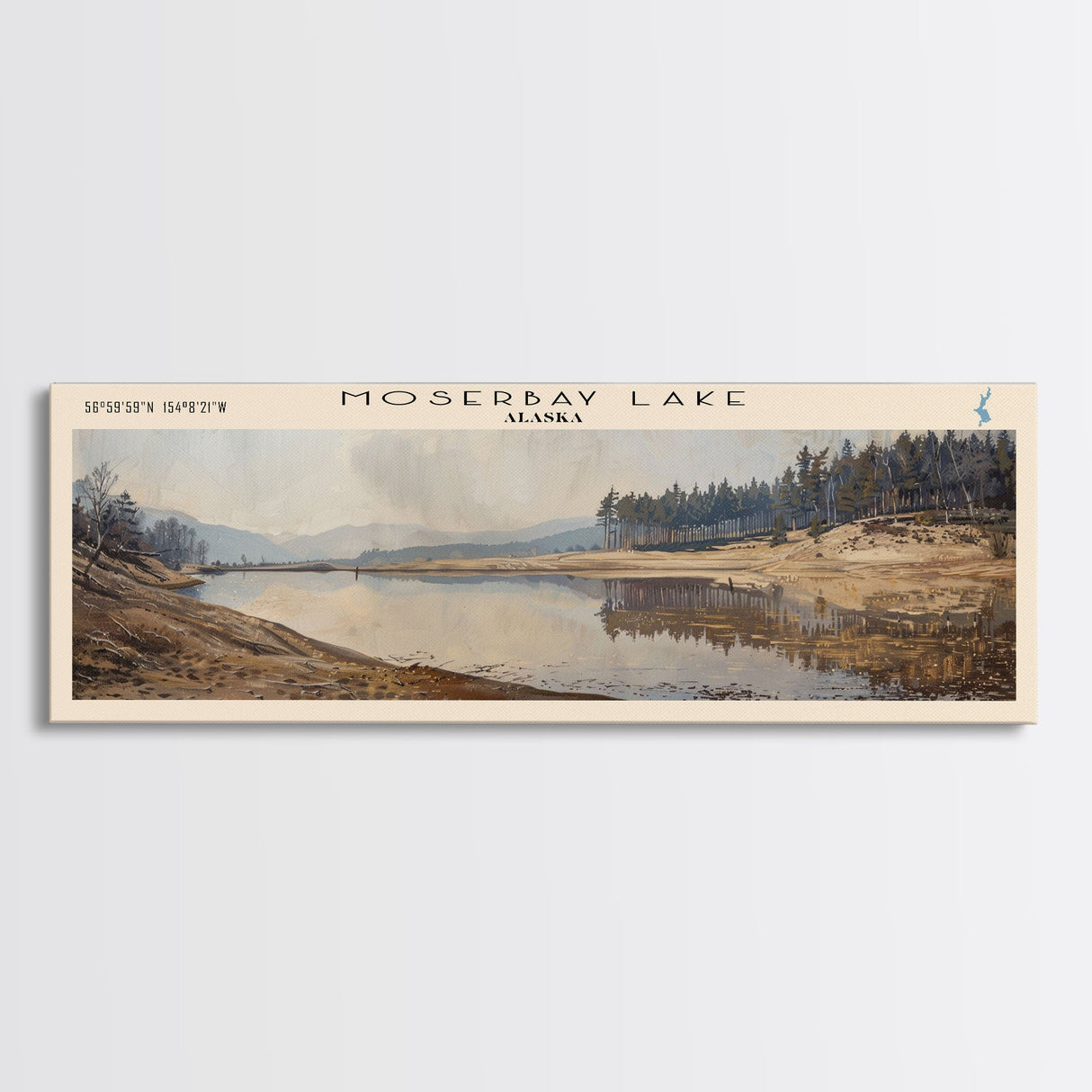 Moser Bay Lake Framed Canvas Print, Lake House Decor, Panoramic Wall Art, Travel Poster, Landscape Painting, Bedroom Decor