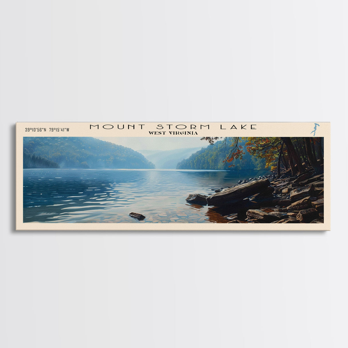 Nueltin Lake Framed Canvas Print, Lake House Decor, Panoramic Wall Art, Travel Poster, Beautiful Landscape Painting, Living Room Decor