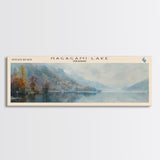 Nulvororok Lake Framed Canvas Print, Lake House Decor, Panoramic Wall Art, Travel Poster, Landscape Painting, Modern Art