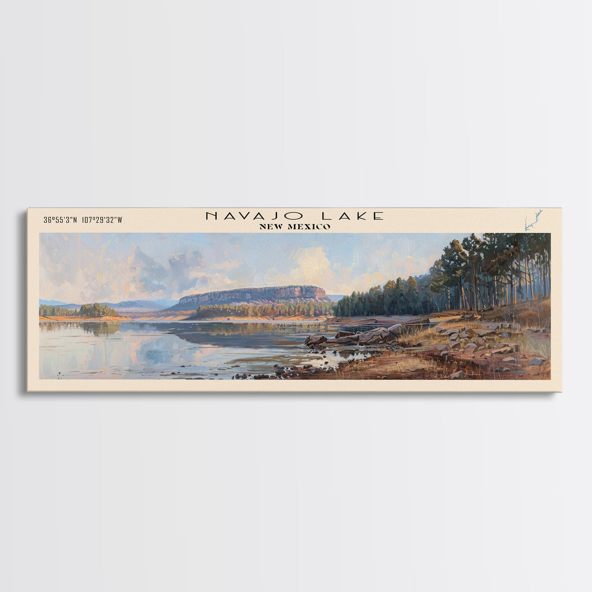 Navajo Lake New Mexico Framed Canvas Print, Lake House Decor, Panoramic Wall Art, Travel Poster, Landscape Painting, Bedroom Decor