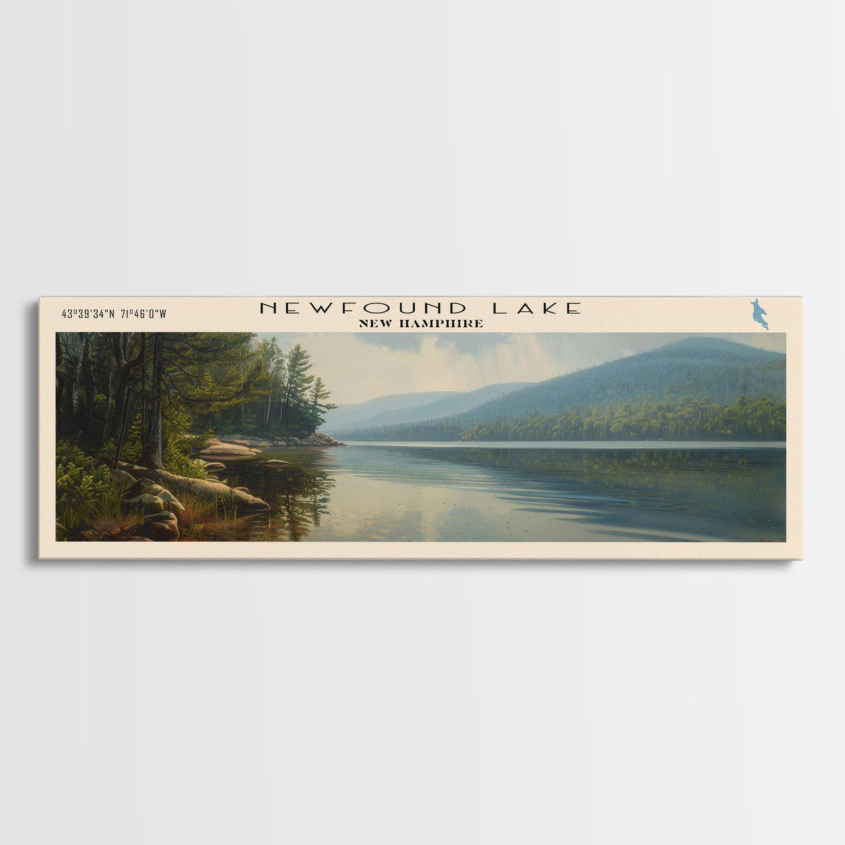 Oneida Lake Framed Canvas Print, Lake House Decor, Panoramic Wall Art, Travel Poster, Beautiful Landscape Painting, Living Room Decor