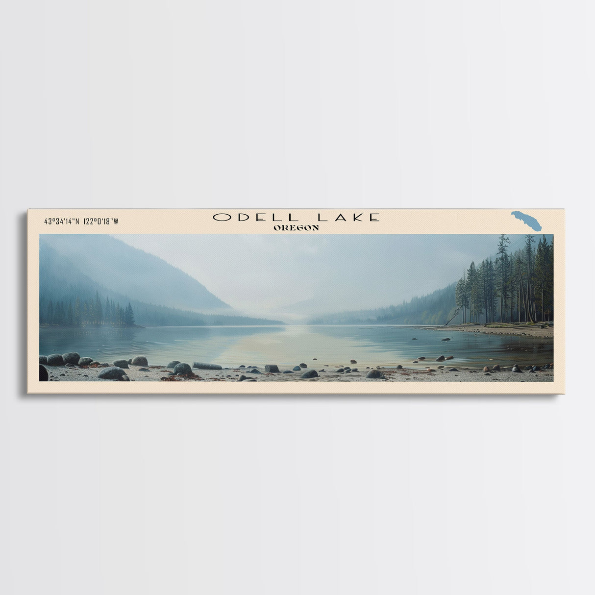 Odell Lake Oregon Framed Canvas Print, Lake House Decor, Panoramic Wall Art, Travel Poster, Landscape Painting, Modern Art