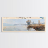 Oneida Lake Framed Canvas Print, Lake House Decor, Panoramic Wall Art, Travel Poster, Beautiful Landscape Painting, Living Room Decor