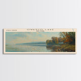 Owasco Lake New York Framed Canvas Print, Lake House Decor, Panoramic Wall Art, Travel Poster, Beautiful Landscape Painting, Modern Art