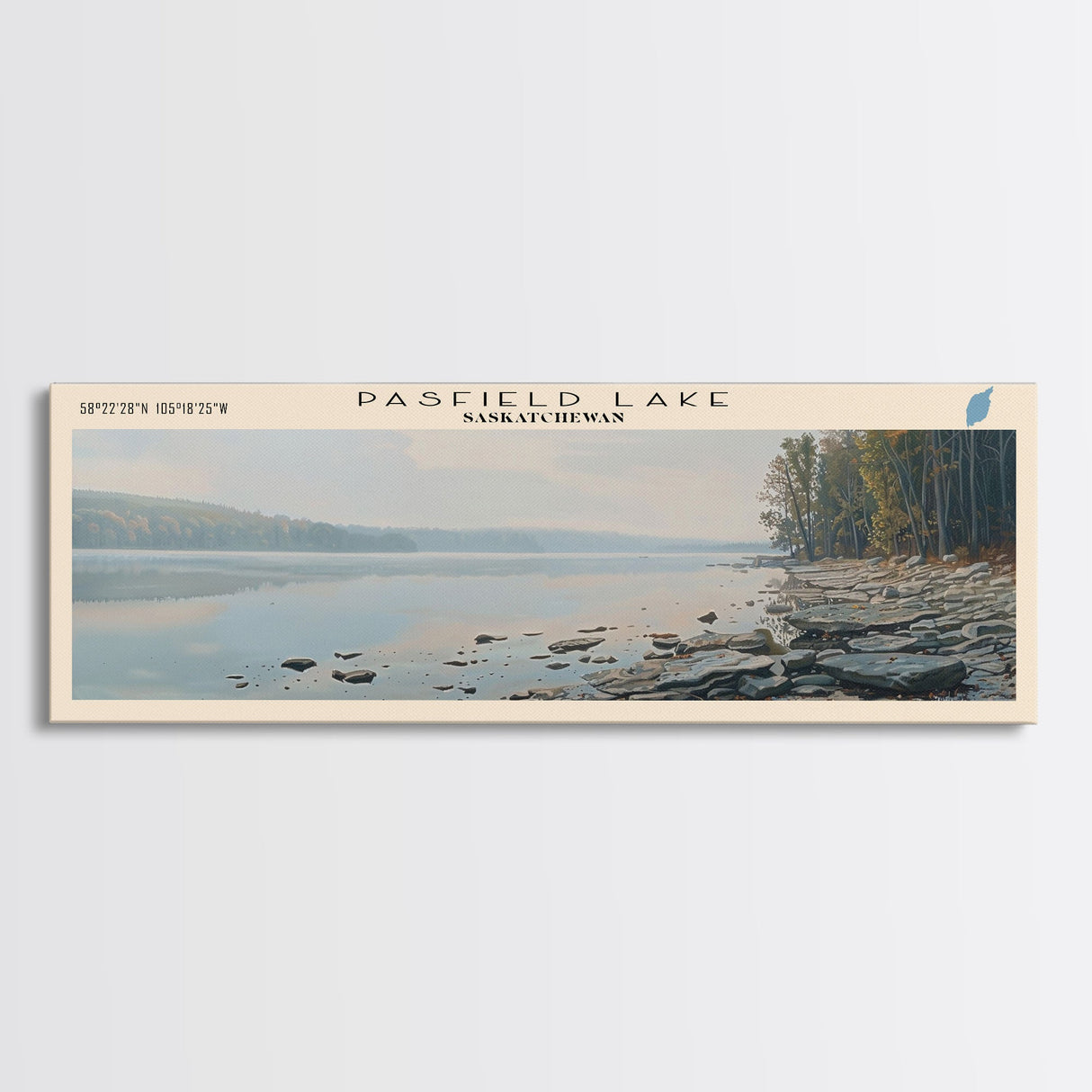 Pasfield Lake Framed Canvas Print, Lake House Decor, Panoramic Travel Poster, Landscape Painting, Modern Art