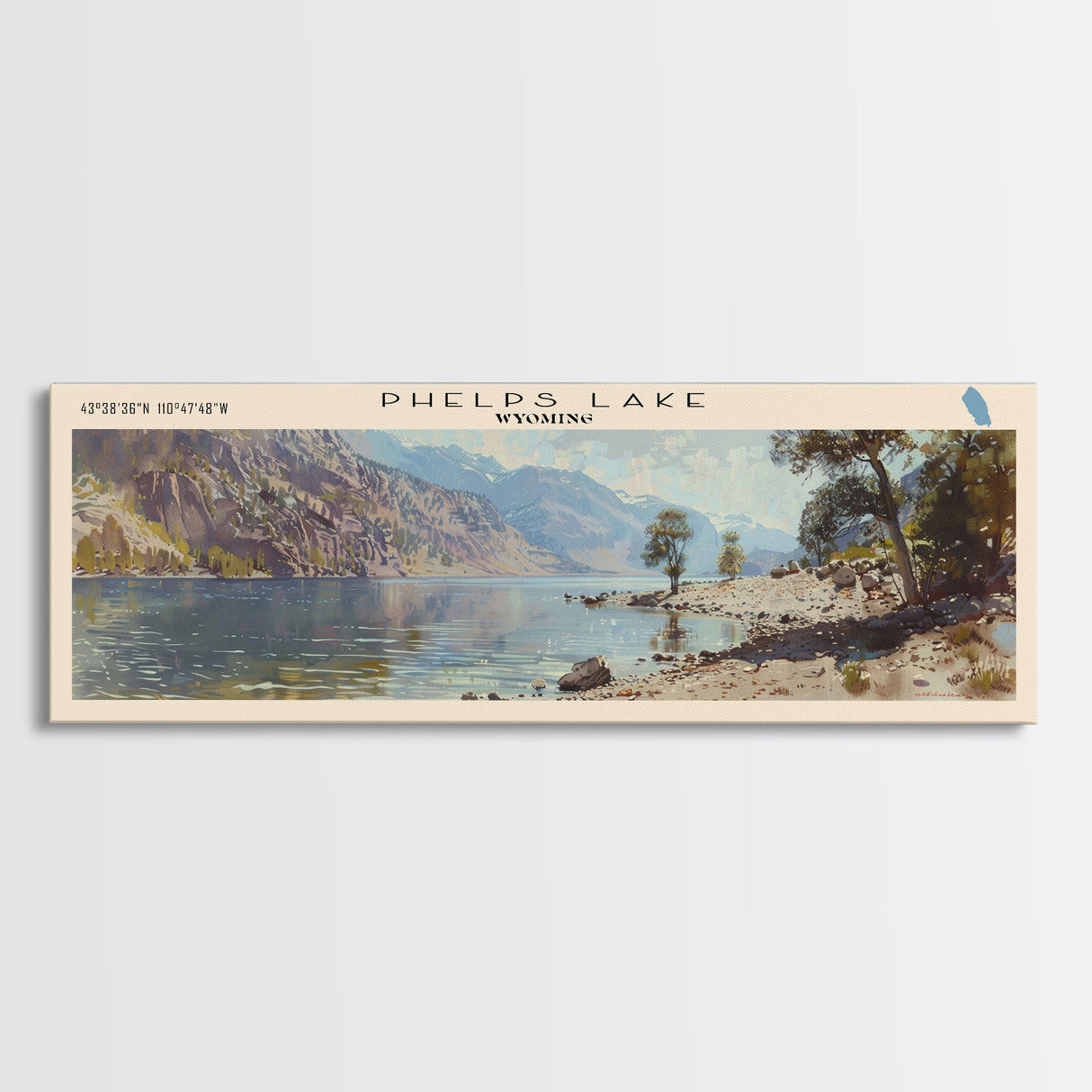 Phelps Lake Wyoming Framed Canvas Print, Lake House Decor, Panoramic Wall Art, Travel Poster, Beautiful Landscape Painting, Bedroom Decor