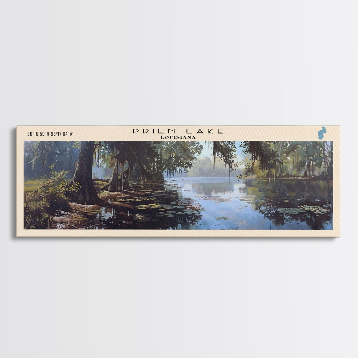 Prien Lake Louisiana Framed Canvas Print, Lake House Decor, Panoramic Travel Poster, Scenic Wall Art, Bedroom Decor