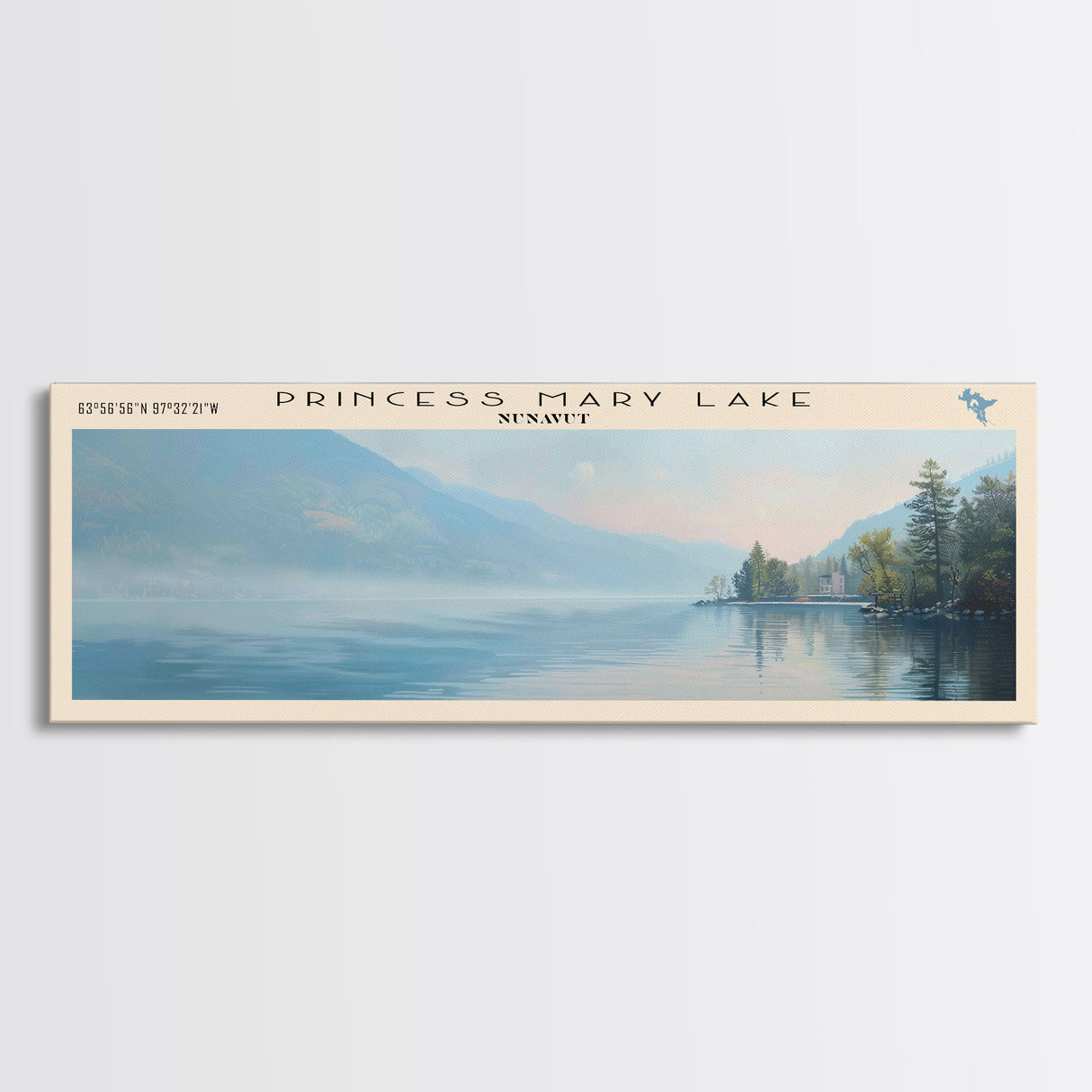 Princess Mary Lake Framed Canvas Print, Lake House Decor, Panoramic Wall Art, Travel Poster, Beautiful Landscape Painting, Contemporary Art