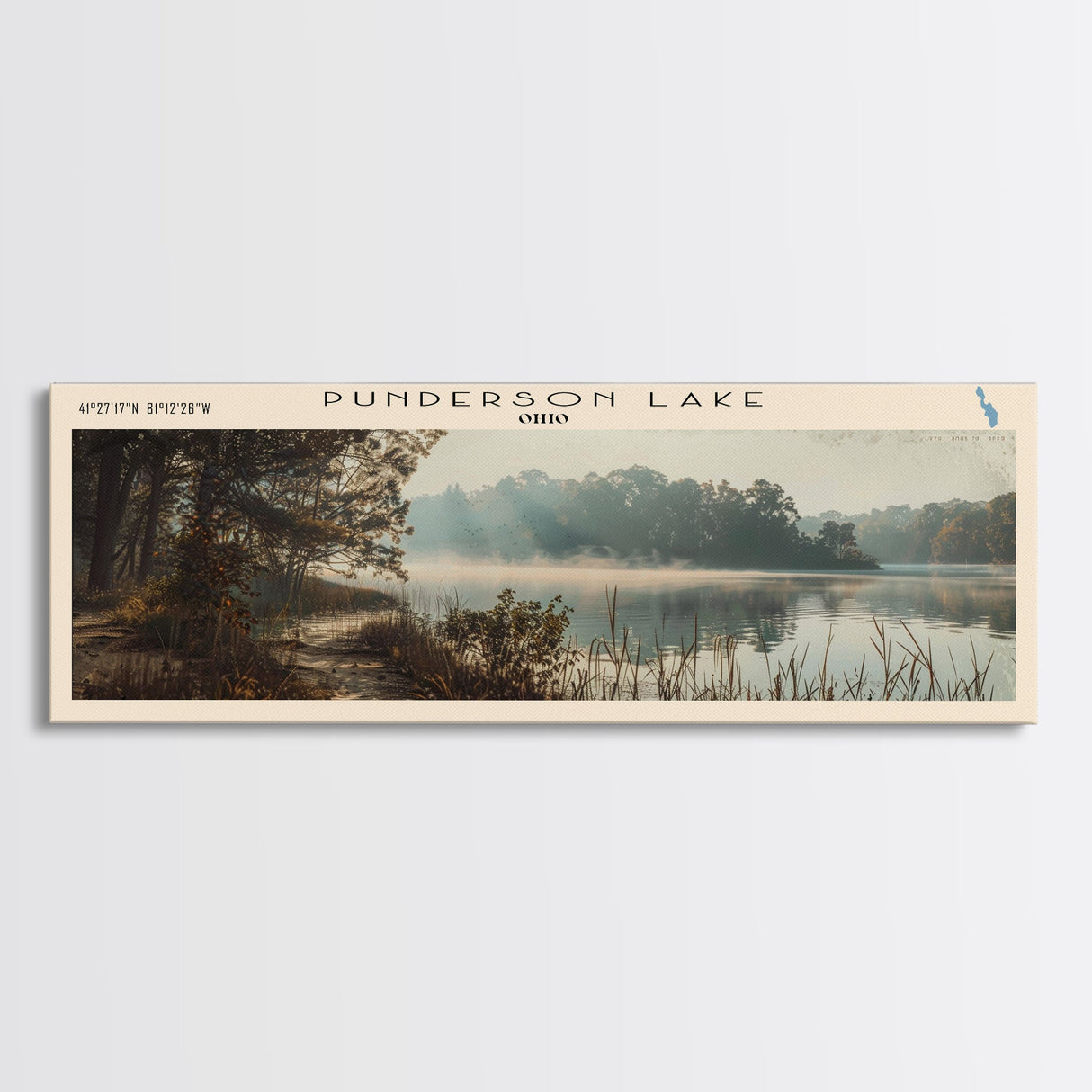 Punderson Lake Ohio Framed Canvas Print, Lake House Decor, Panoramic Travel Poster, Scenic Wall Art, Bedroom Decor