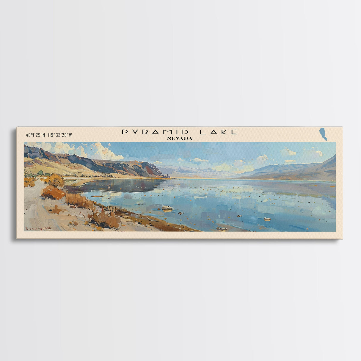 Pyramid Lake Framed Canvas Print, Lake House Decor, Panoramic Travel Poster, Scenic Wall Art, Modern Art