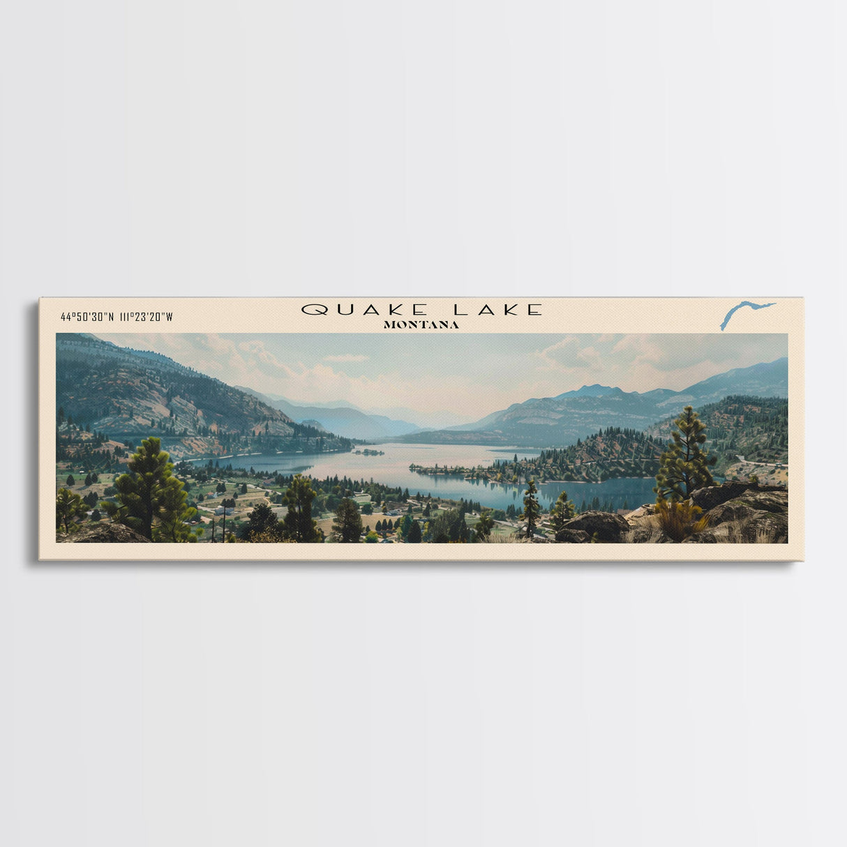 Quake Lake Montana Framed Canvas Print, Lake House Decor, Panoramic Wall Art, Travel Poster, Beautiful Landscape Painting, Bedroom Decor