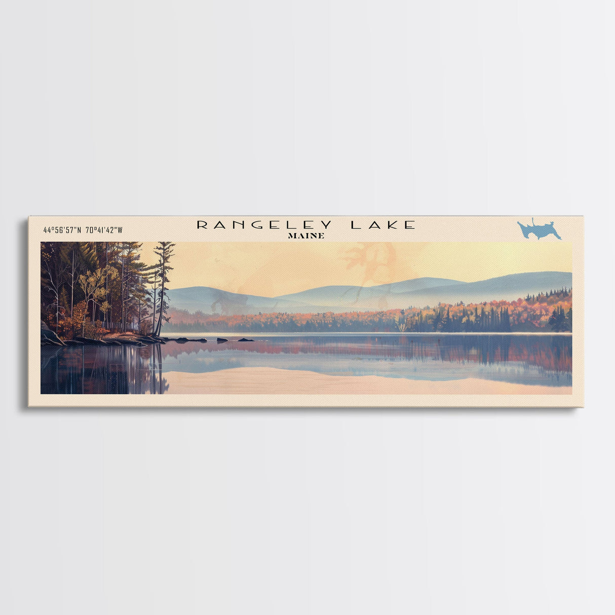 Sandy Lake Framed Canvas Print, Lake House Decor, Panoramic Wall Art, Travel Poster, Serene Landscape Painting, Bedroom Decor