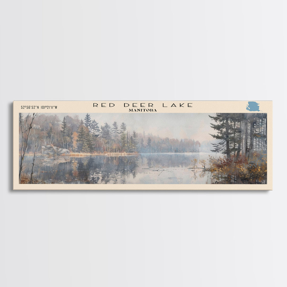 Sawmill Lake Indiana Framed Canvas Print, Lake House Decor, Panoramic Wall Art, Travel Poster, Serene Lake Painting, Bedroom Decor