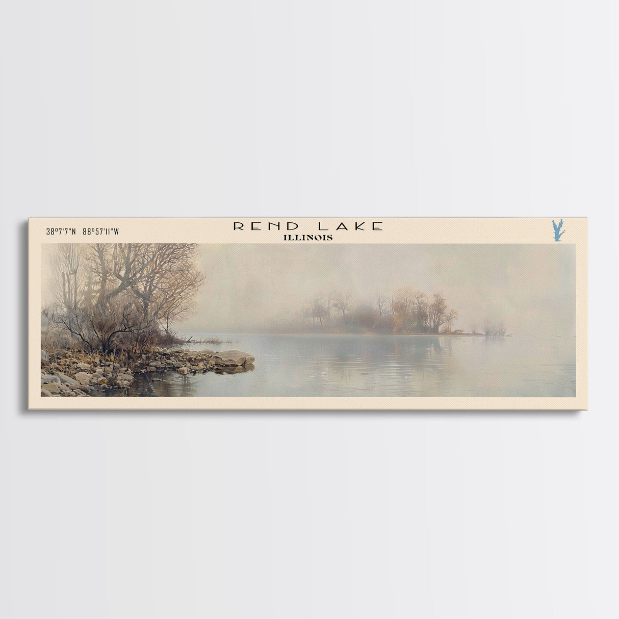 Rend Lake Illinois Framed Canvas Print, Lake House Decor, Panoramic Wall Art, Travel Poster, Beautiful Landscape Painting, Contemporary Art