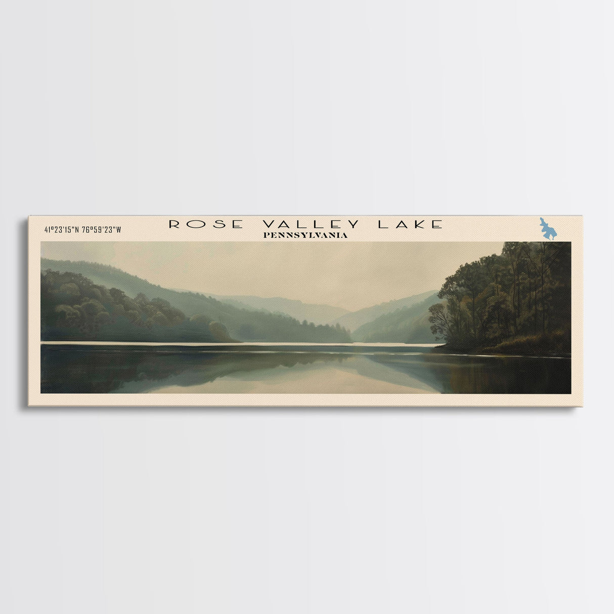 Rose Valley Lake Pennsylvania Framed Canvas Print, Lake House Decor, Panoramic Wall Art, Travel Poster, Beautiful Landscape Painting, Contemporary Art