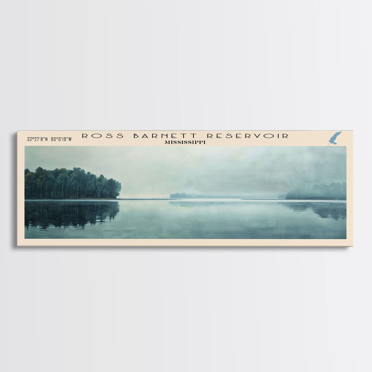 Ross Barnett Reservoir Mississippi Framed Canvas Print, Lake House Decor, Panoramic Wall Art, Travel Poster, Scenic Landscape Painting, Home Decor