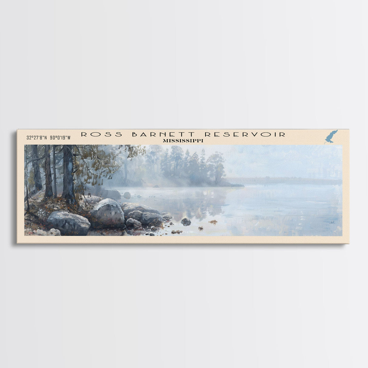 Ross R. Barnett Reservoir Framed Canvas Print, Lake House Decor, Panoramic Wall Art, Travel Poster, Beautiful Lake Scene, Living Room Decor