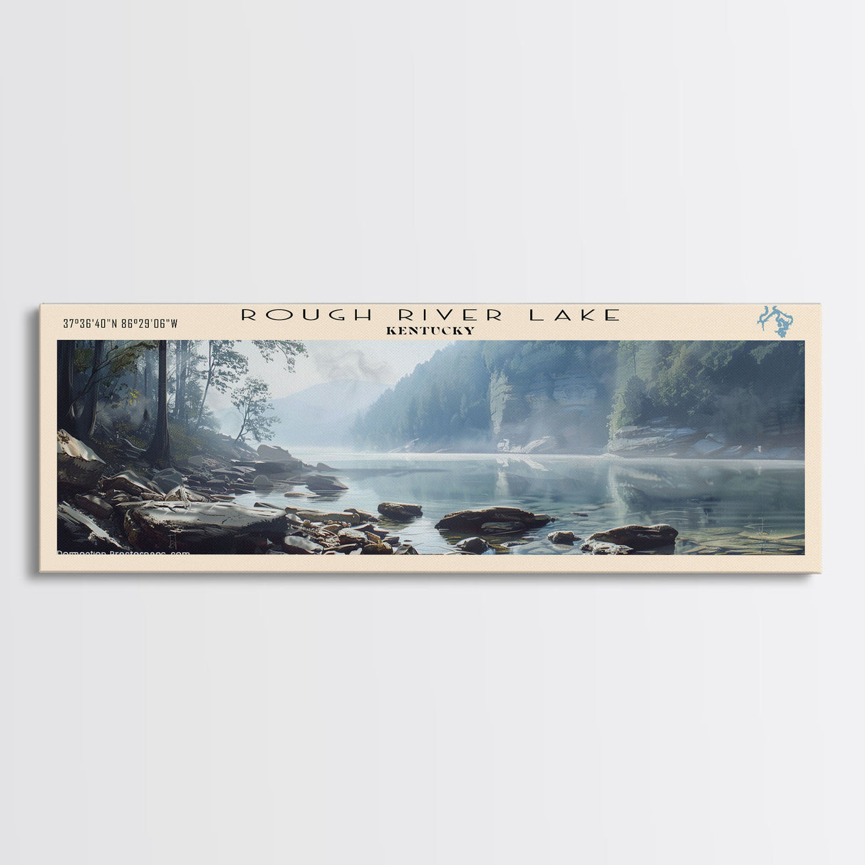 Rough River Lake Kentucky Framed Canvas Print, Lake House Decor, Panoramic Wall Art, Travel Poster, Serene Landscape Painting, Bedroom Decor