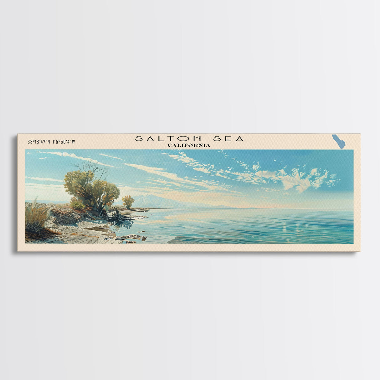 Salton Sea Framed Canvas Print, Lake House Decor, Panoramic Wall Art, Travel Poster, Unique Lake Painting, Modern Art