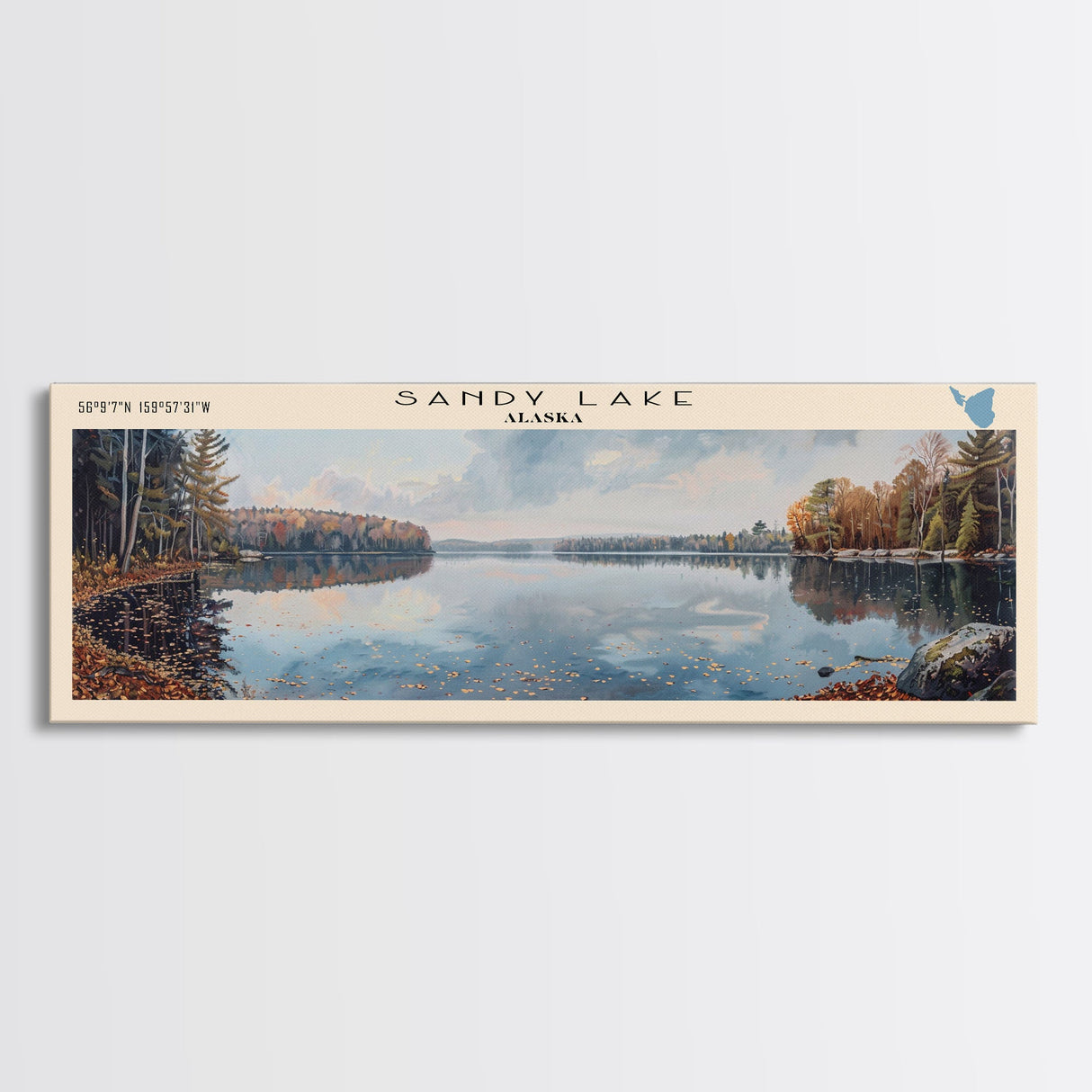 Sandy Lake Framed Canvas Print, Lake House Decor, Panoramic Wall Art, Travel Poster, Serene Landscape Painting, Bedroom Decor