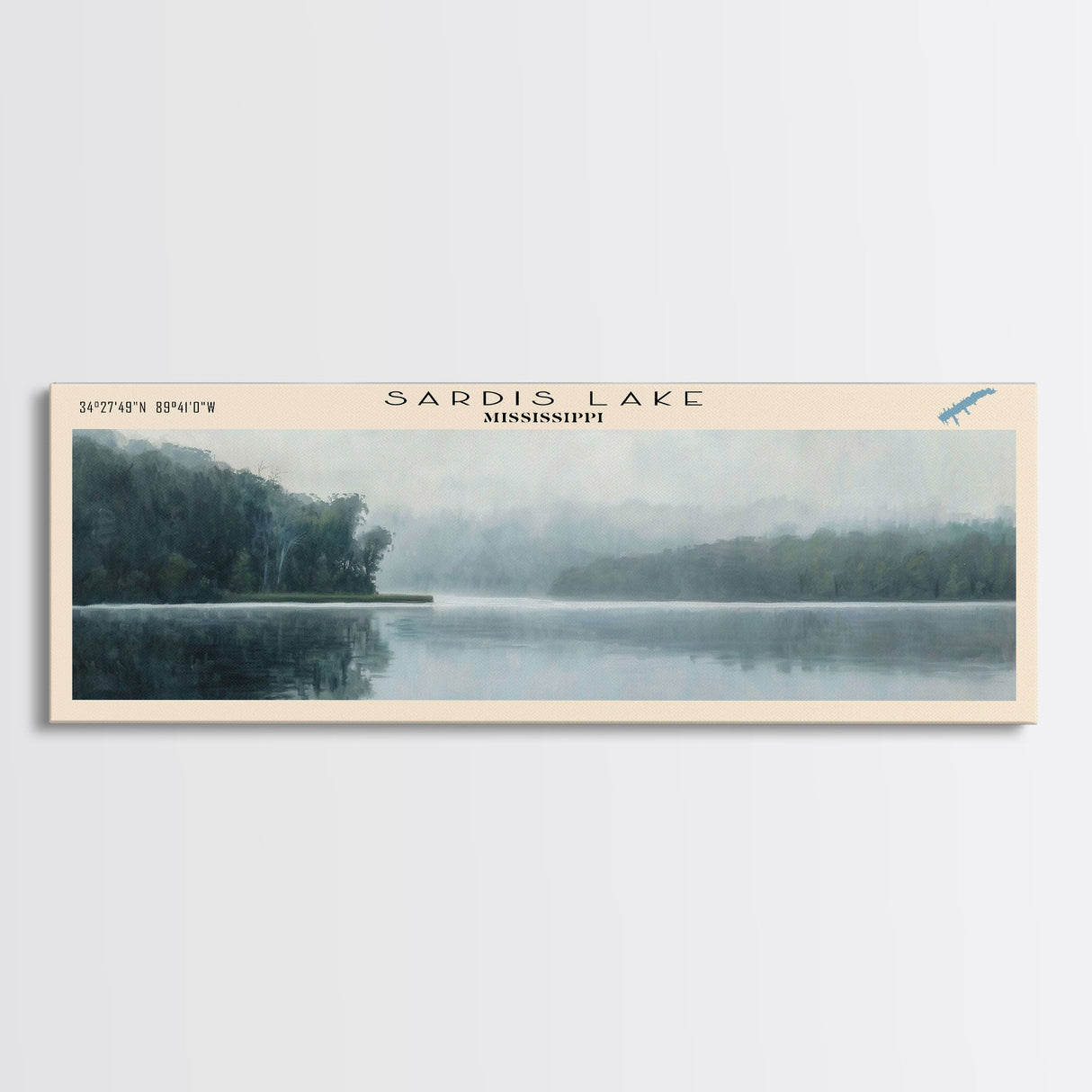 Sardis Lake Mississippi Framed Canvas Print, Lake House Decor, Panoramic Wall Art, Travel Poster, Beautiful Lake Scene, Home Decor