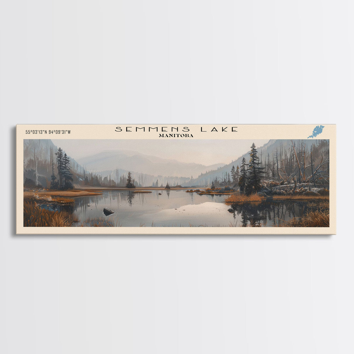 Snow Lake New Mexico Panoramic Framed Canvas Print, Lake House Decor, Wall Art, Travel Poster, Serene Lake Scene, Bedroom Decor