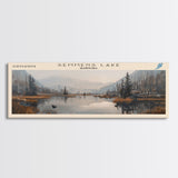 Semmens Lake Panoramic Framed Canvas Print, Lake House Decor, Wall Art, Travel Poster, Scenic Landscape, Living Room Decor, Beautiful Lake