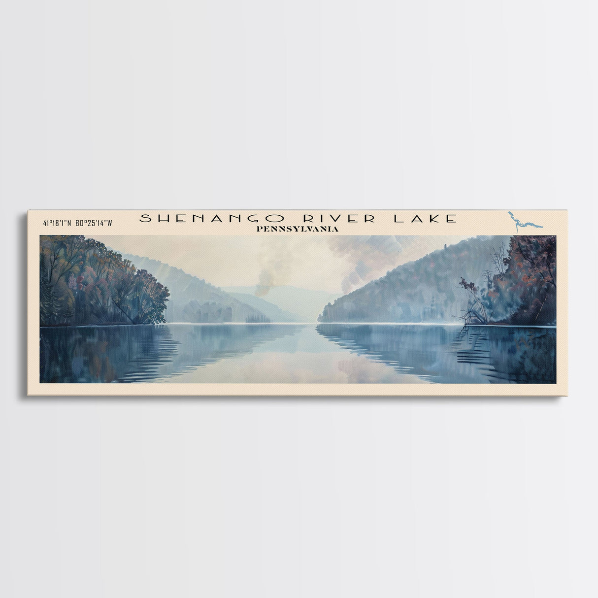 Shenango River Lake Pennsylvania Panoramic Framed Canvas Print, Lake House Decor, Wall Art, Travel Poster, Beautiful Lake Scene, Bedroom Decor