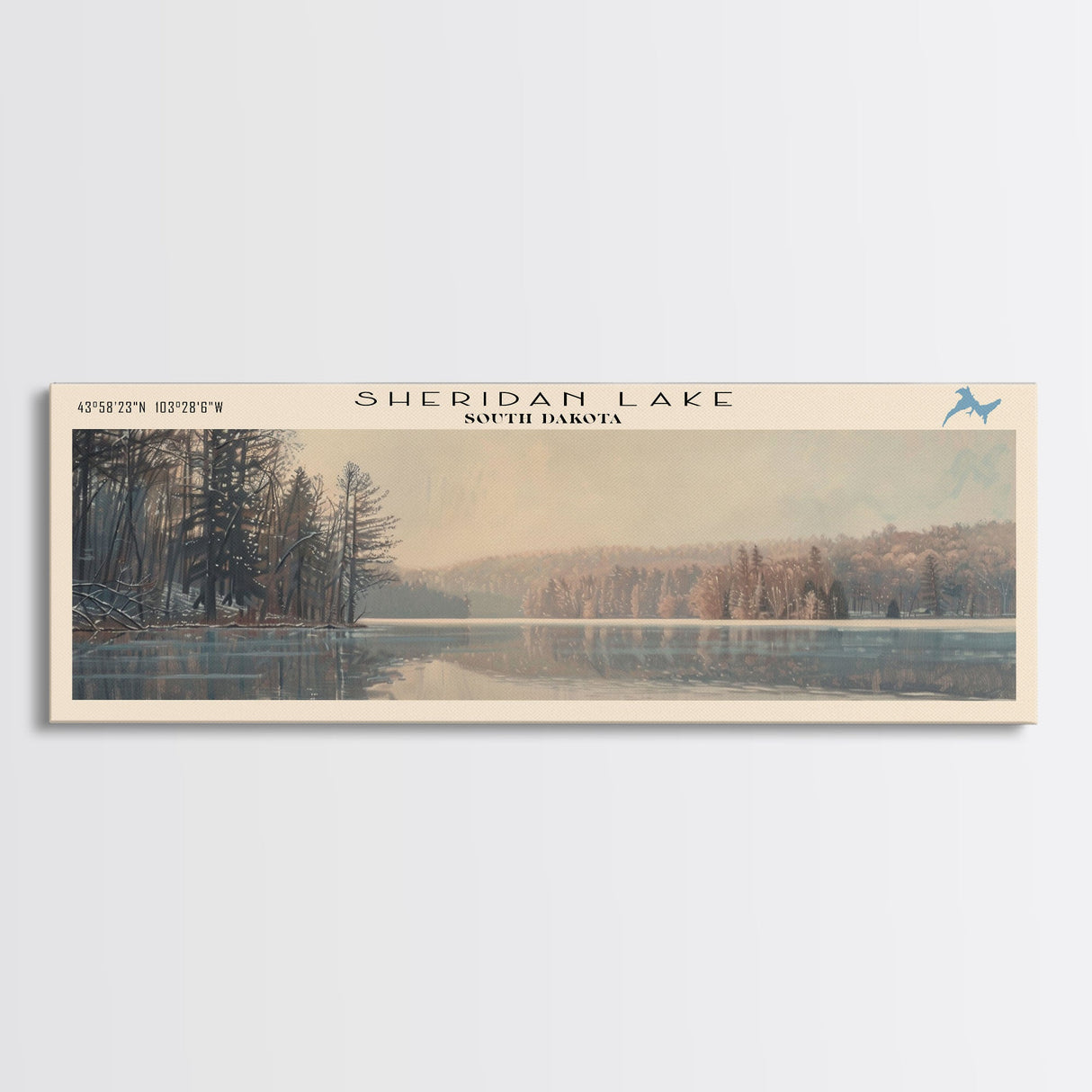 Sheridan Lake South Dakota Panoramic Framed Canvas Print, Lake House Decor, Wall Art, Travel Poster, Serene Landscape, Modern Art