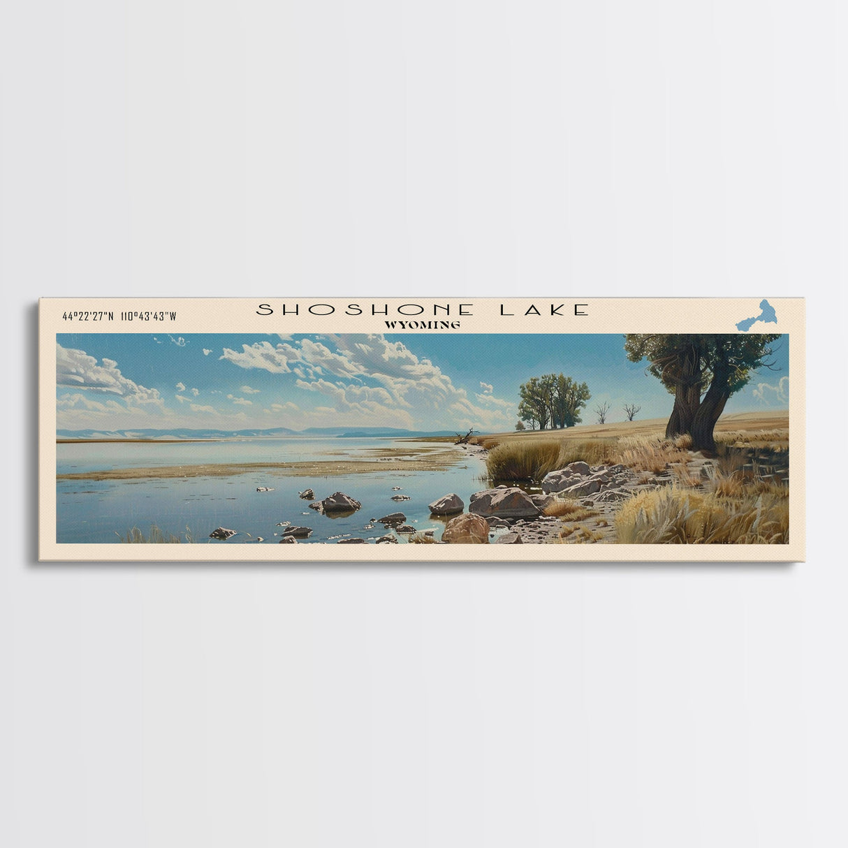 Shoshone Lake Wyoming Panoramic Framed Canvas Print, Lake House Decor, Wall Art, Travel Poster, Tranquil Landscape, Living Room Decor