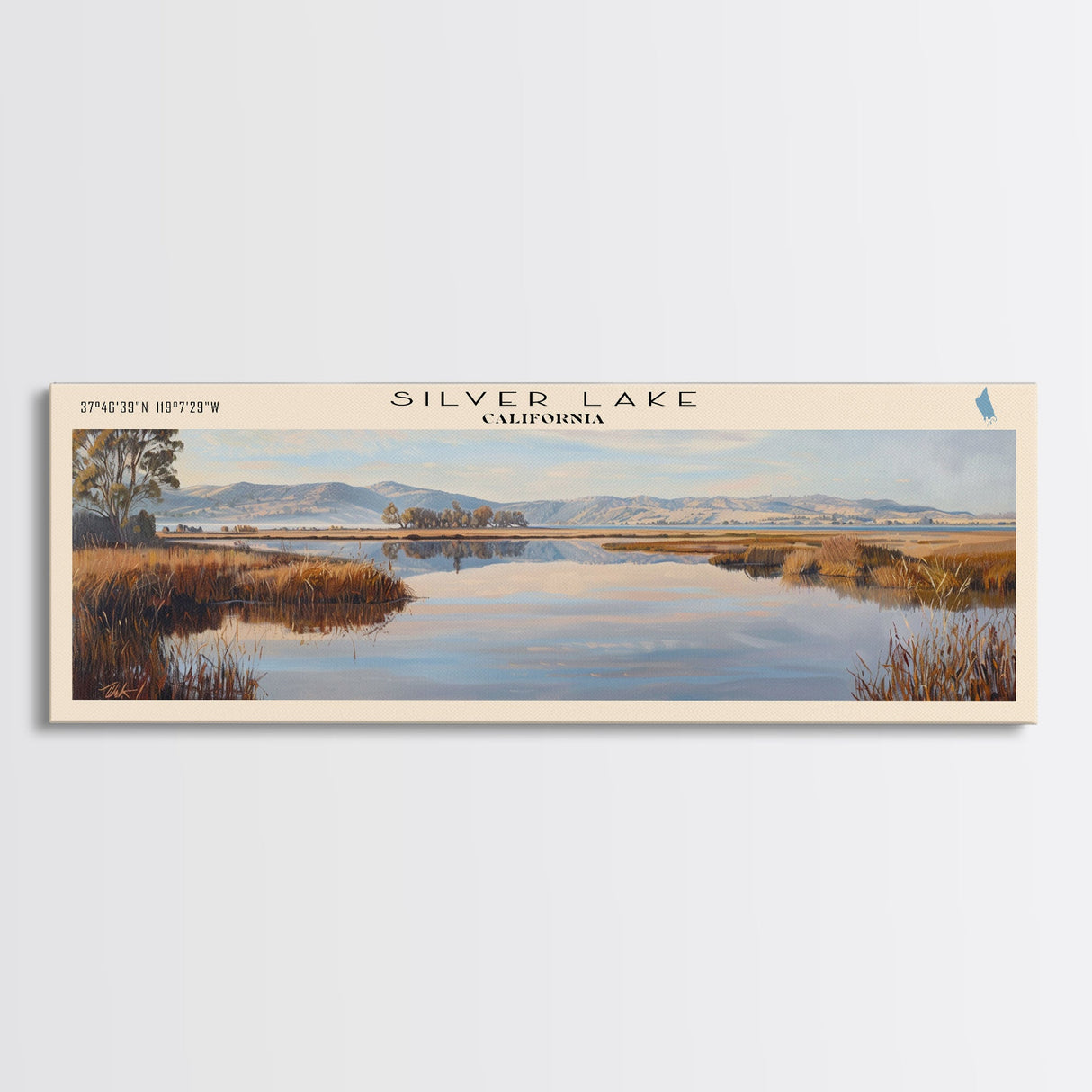 Silver Lake California Panoramic Framed Canvas Print, Lake House Decor, Wall Art, Travel Poster, Beautiful Lake Scene, Bedroom Decor