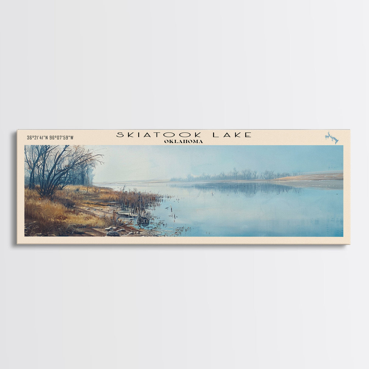 Skiatook Lake Oklahoma Panoramic Framed Canvas Print, Lake House Decor, Wall Art, Travel Poster, Beautiful Lake Scene, Bedroom Decor