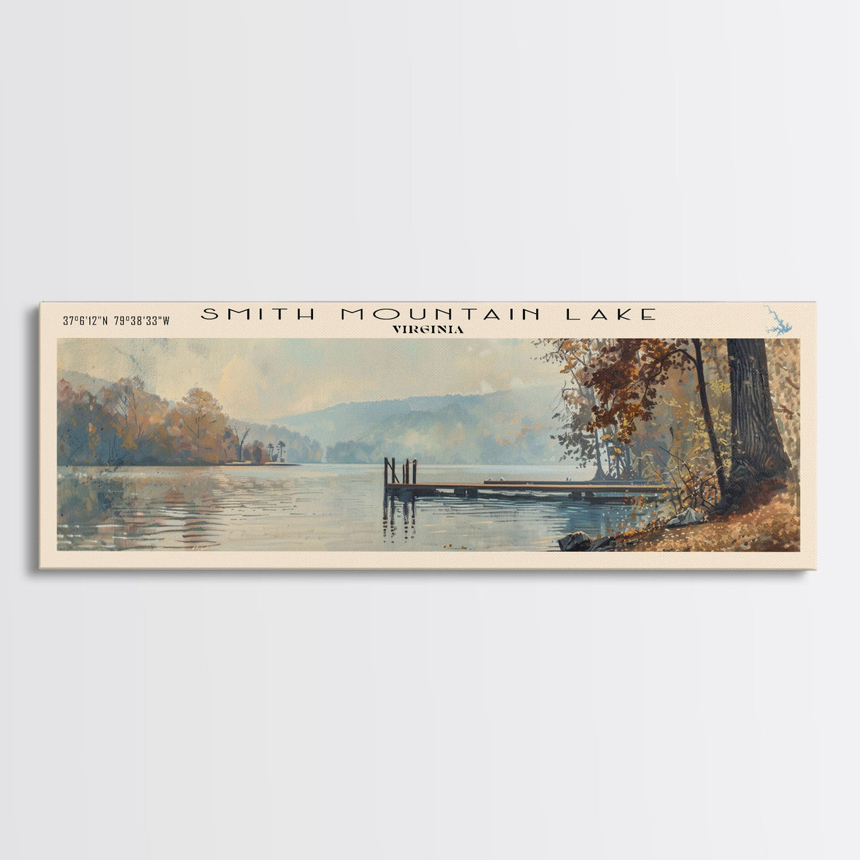 Smith Mountain Lake Virginia Panoramic Framed Canvas Print, Lake House Decor, Wall Art, Travel Poster, Beautiful Lake Scene, Modern Art