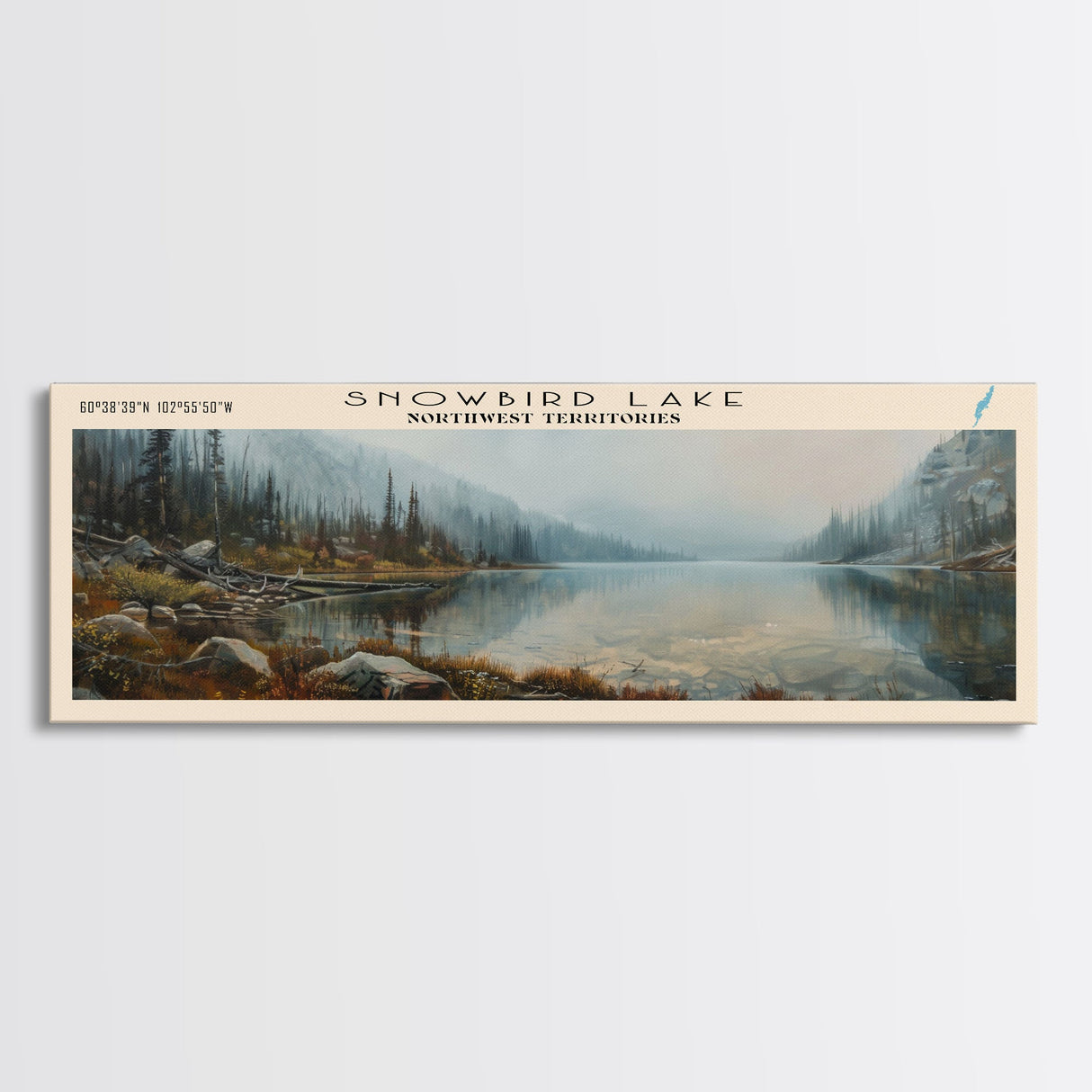 Snowbird Lake Wyoming Panoramic Framed Canvas Print, Lake House Decor, Wall Art, Travel Poster, Tranquil Landscape, Modern Art