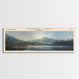 Sparks Lake Oregon Panoramic Framed Canvas Print, Lake House Decor, Wall Art, Travel Poster, Tranquil Landscape, Living Room Decor