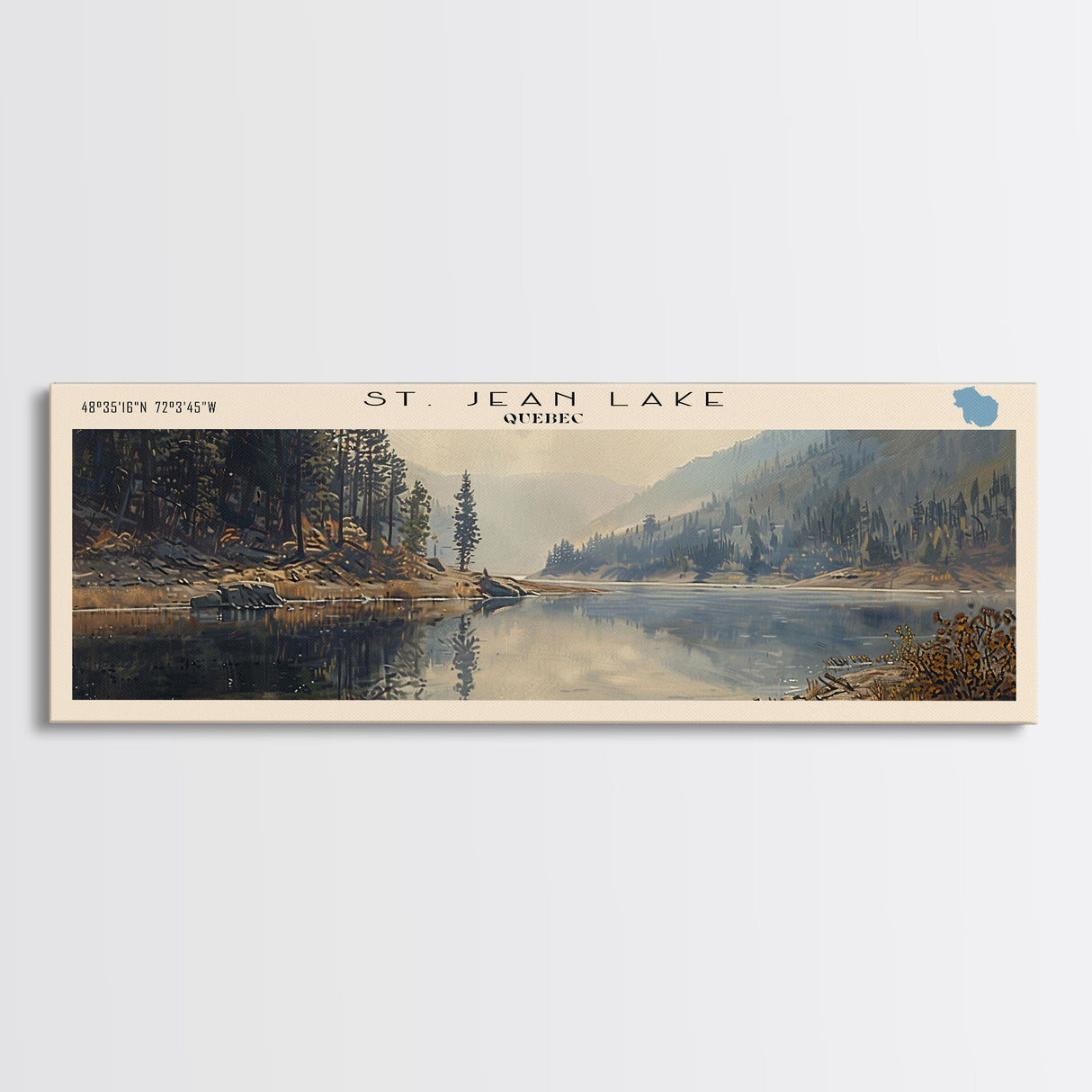 St. Jean Lake Panoramic Framed Canvas Print, Lake House Decor, Wall Art, Travel Poster, Beautiful Lake Scene, Bedroom Decor