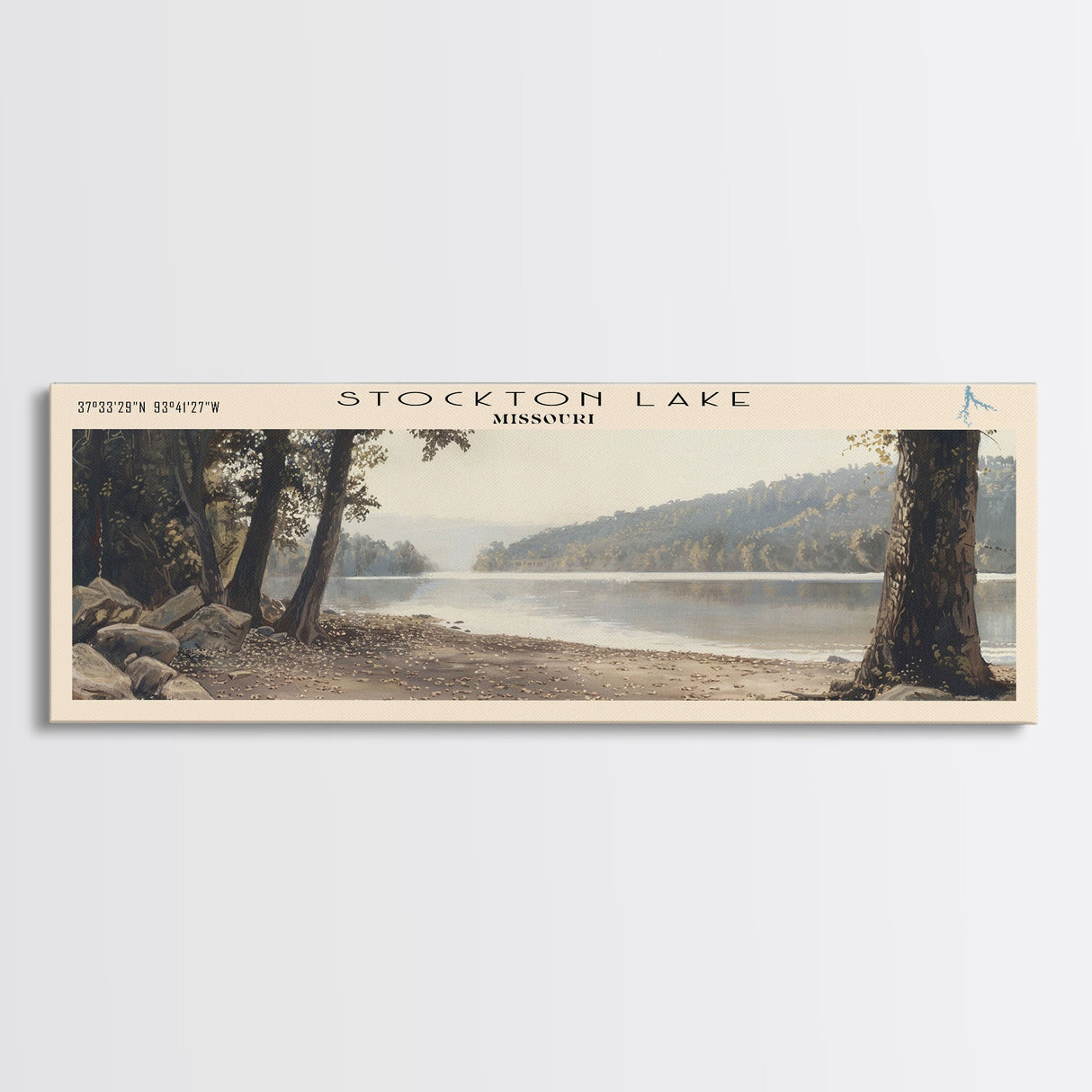 Stockton Lake Missouri Panoramic Framed Canvas Print, Lake House Decor, Wall Art, Travel Poster, Scenic Landscape, Bedroom Decor