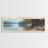 Summer Lake Panoramic Wall Art, Framed Canvas Print, Lake House Decor, Travel Poster, Serene Landscape, Bedroom Decor, Beautiful Lake Art