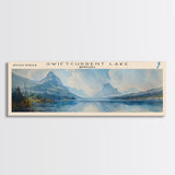 Swiftcurrent Lake Montana Panoramic Wall Art, Framed Canvas Print, Lake House Decor, Travel Poster, Tranquil Landscape, Modern Art, Bedroom Decor