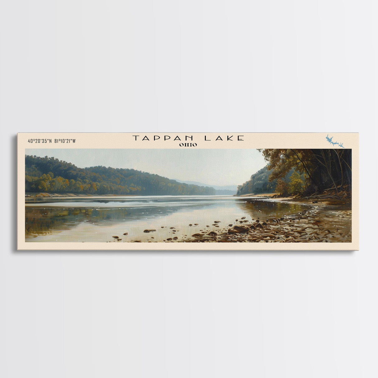 Tappan Lake Ohio Panoramic Wall Art, Framed Canvas Print, Lake House Decor, Travel Poster, Scenic Lake Scene, Living Room Decor