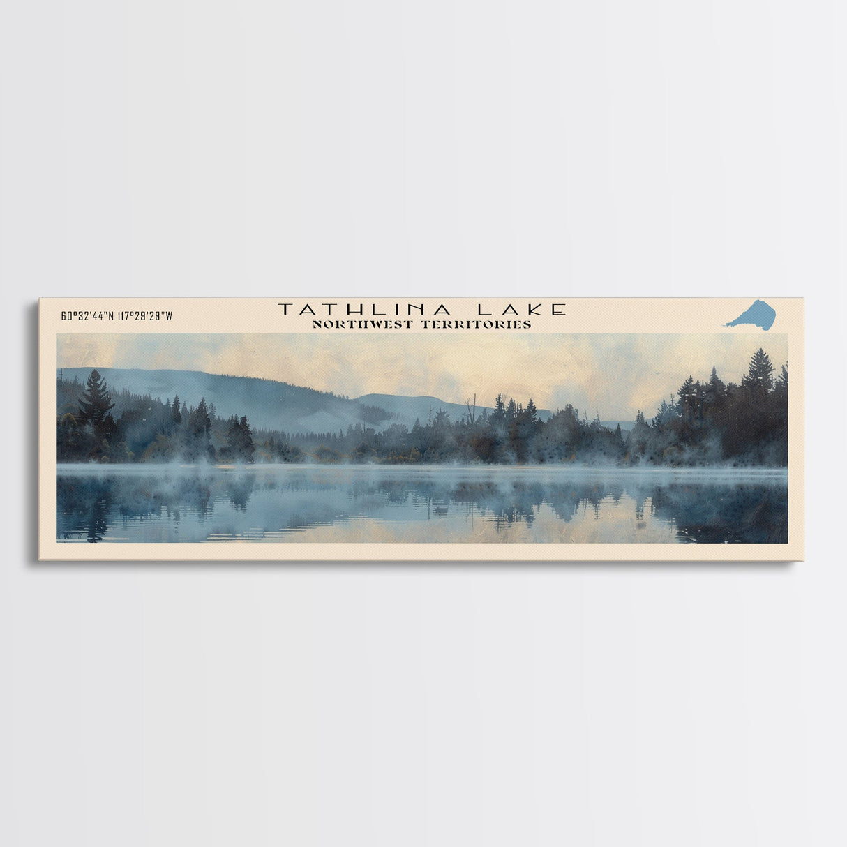 Tathlina Lake Panoramic Wall Art, Framed Canvas Print, Lake House Decor, Travel Poster, Scenic Landscape, Bedroom Decor, Nature Art