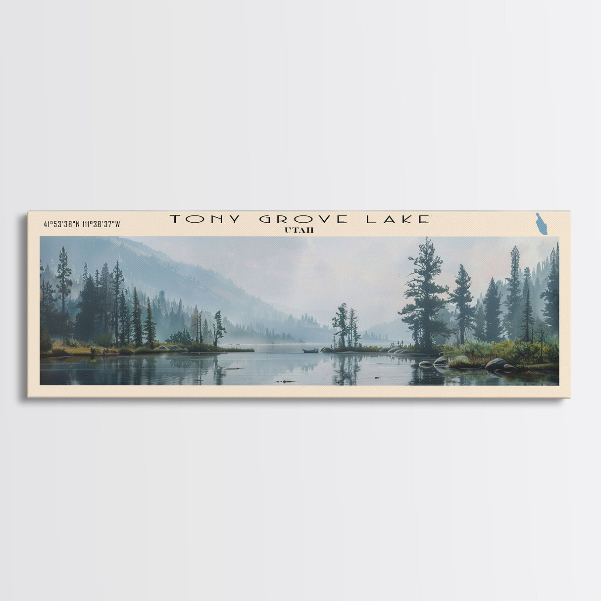 Tony Grove Lake Utah Panoramic Wall Art, Framed Canvas Print, Lake House Decor, Travel Poster, Scenic Lake Scene, Bedroom Decor