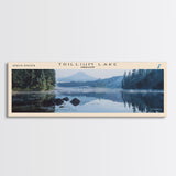 Trillium Lake Oregon Panoramic Wall Art, Framed Canvas Print, Lake House Decor, Travel Poster, Serene Landscape, Home Art